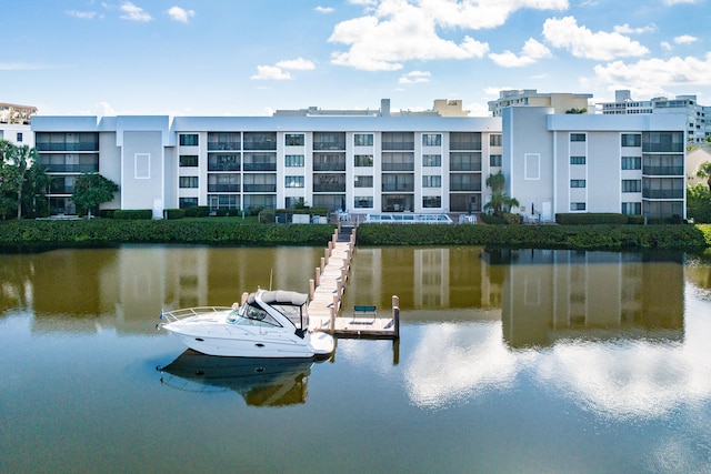 dock area with a water view