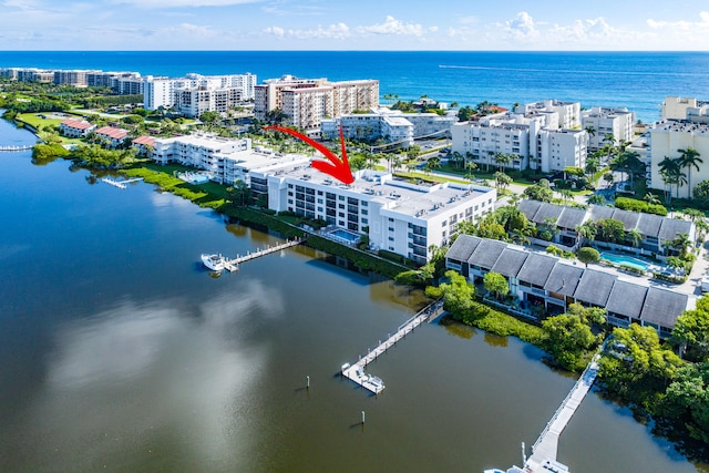 aerial view with a water view