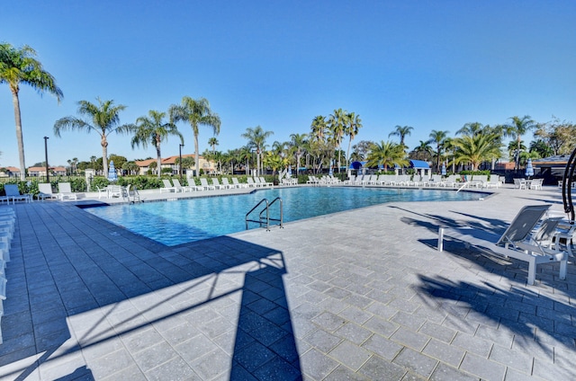 view of swimming pool featuring a patio