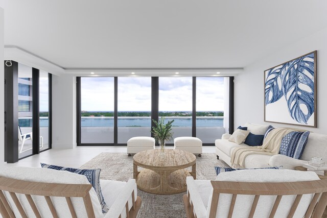 unfurnished living room with wine cooler and light wood-type flooring