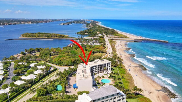 property view of water featuring a view of the beach