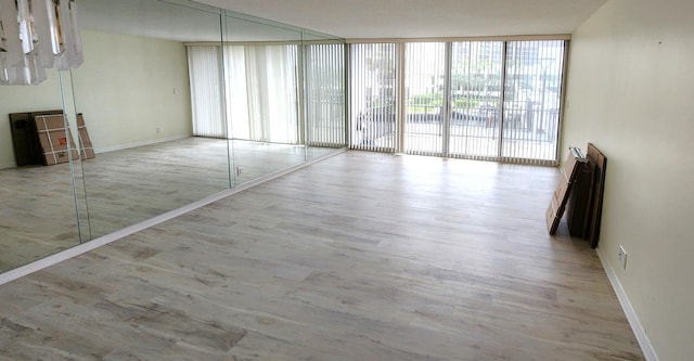 unfurnished room with expansive windows and light hardwood / wood-style flooring