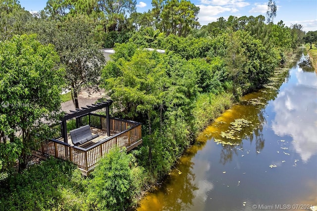 aerial view featuring a water view