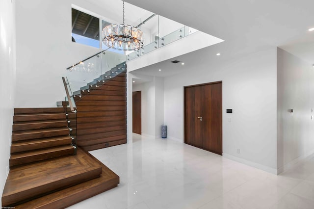 bedroom with ceiling fan, access to exterior, light tile patterned flooring, and wood ceiling