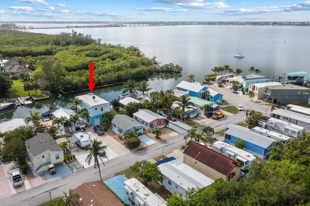 bird's eye view featuring a water view