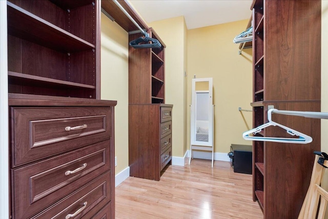 walk in closet featuring light hardwood / wood-style flooring