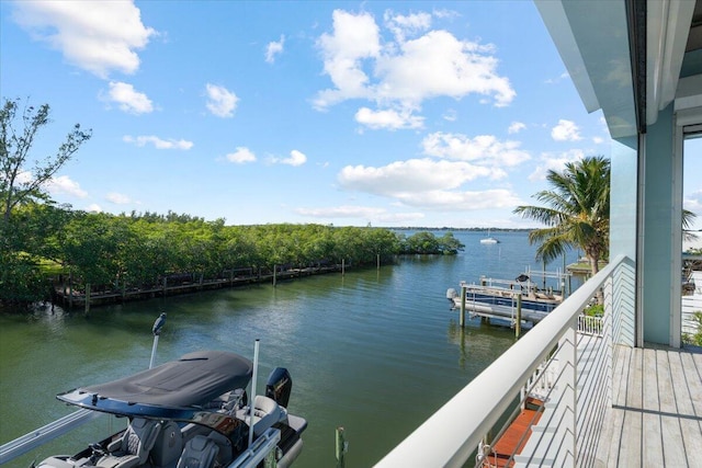 view of dock featuring a water view