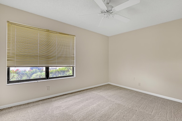 spare room with ceiling fan, carpet floors, and a textured ceiling