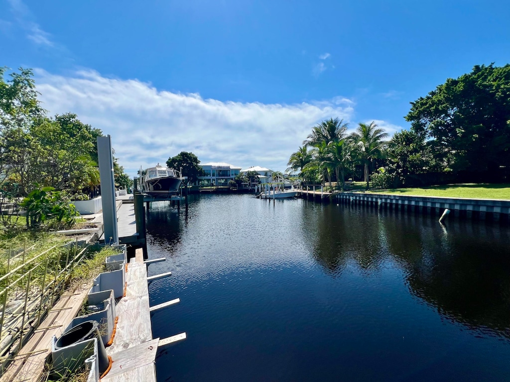 water view featuring a dock