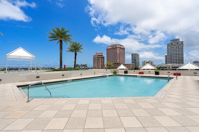 view of swimming pool with a patio