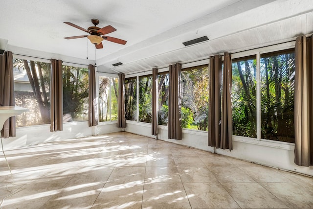 22230 Cameo Dr E, Boca Raton, FL 33433 - unfurnished sunroom featuring visible vents and ceiling fan