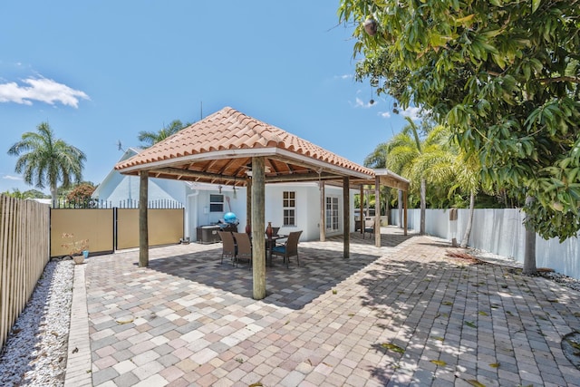 view of patio featuring a gazebo