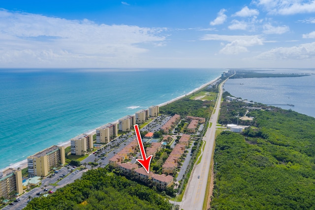 drone / aerial view featuring a water view