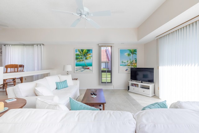 living room featuring ceiling fan