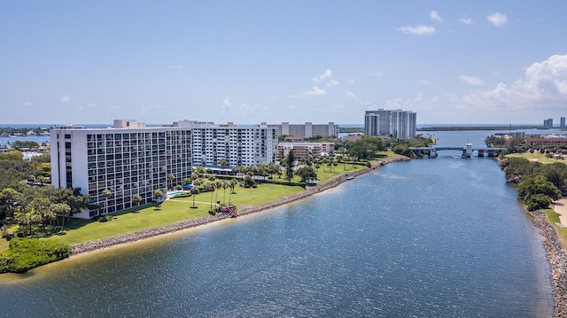 aerial view featuring a water view