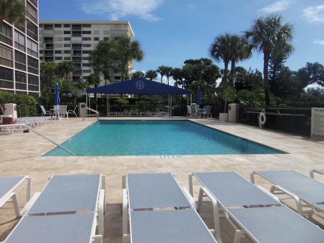 view of swimming pool featuring a patio area