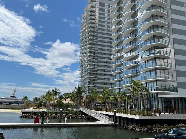 exterior space featuring a water view