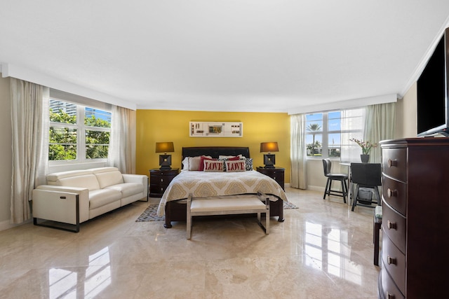 bedroom featuring light tile floors