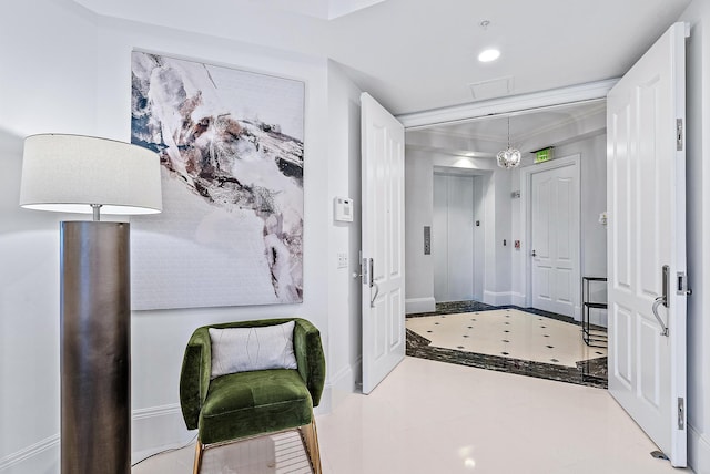 bathroom featuring tile floors and elevator