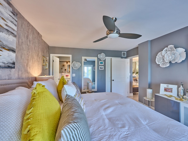 bedroom featuring ceiling fan