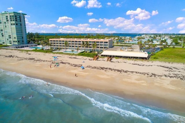 aerial view featuring a beach view and a water view