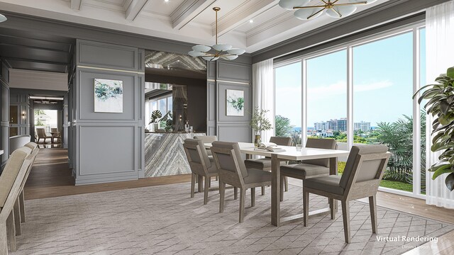 dining space with a wealth of natural light and light hardwood / wood-style flooring