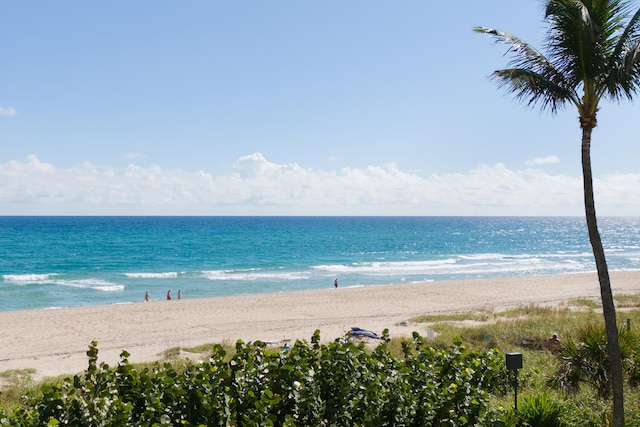 view of water feature with a beach view