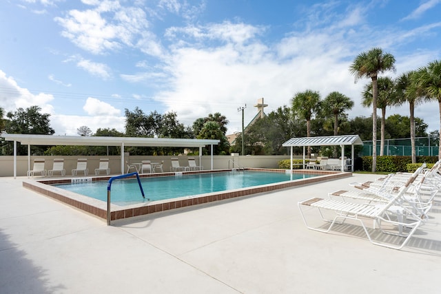 view of pool featuring a patio