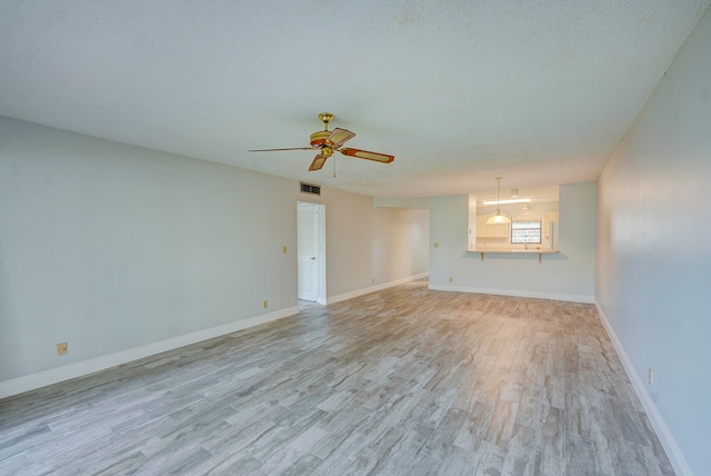 unfurnished living room featuring light hardwood / wood-style floors and ceiling fan