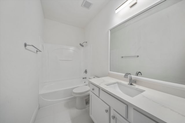 full bathroom featuring toilet, shower / washtub combination, large vanity, and tile flooring