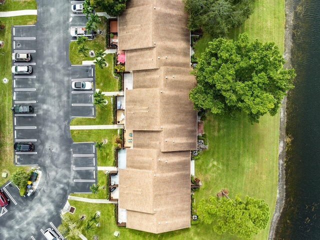 aerial view with a water view