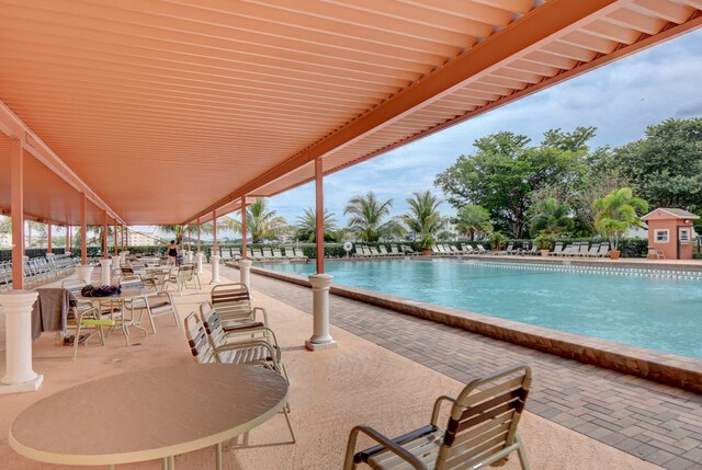 view of swimming pool featuring a patio