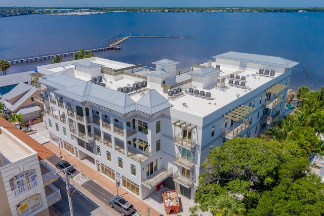 aerial view featuring a water view