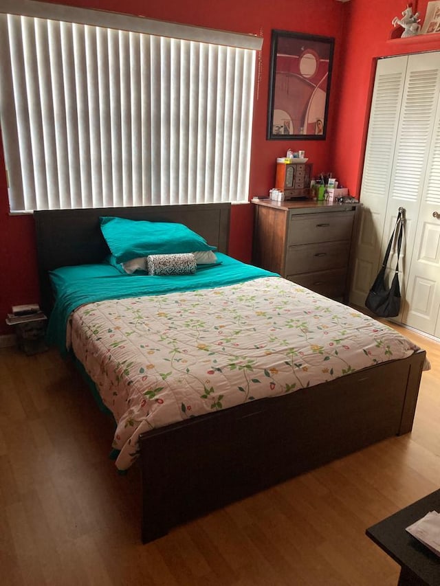 bedroom featuring a closet and wood-type flooring