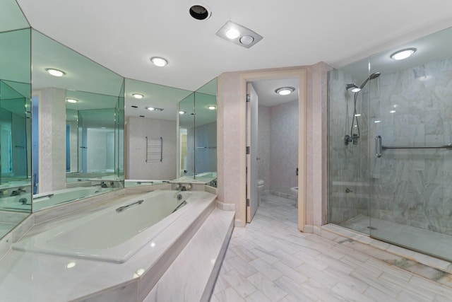 bathroom with toilet and independent shower and bath