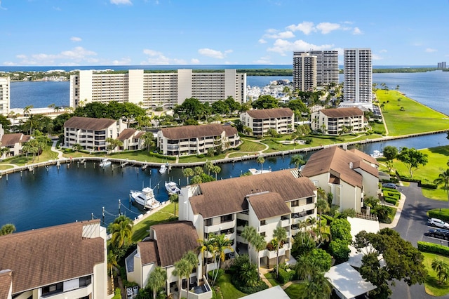 aerial view with a water view