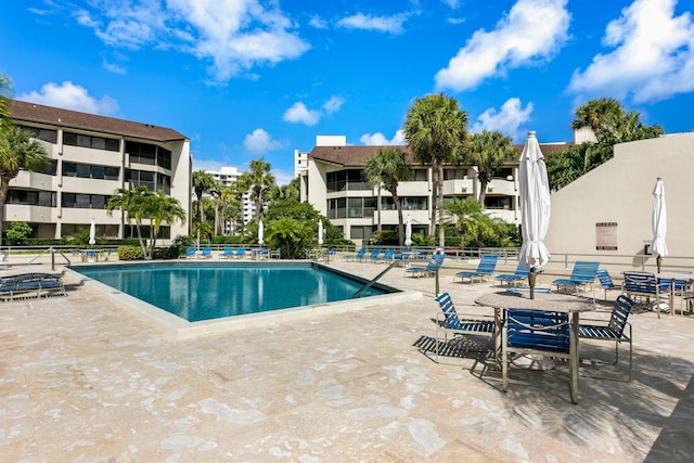 view of swimming pool with a patio