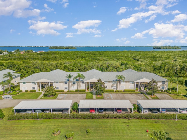 aerial view with a water view