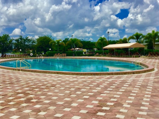 view of swimming pool with a patio