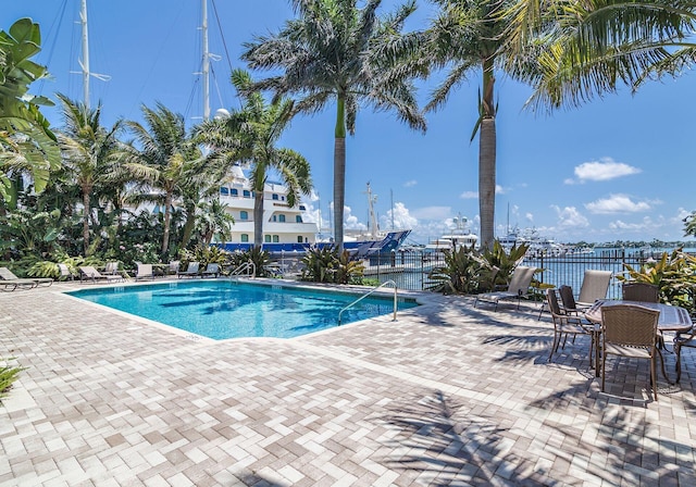 view of swimming pool featuring a patio