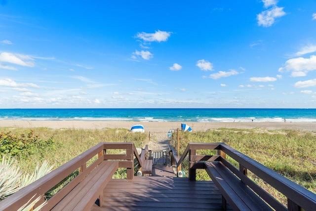 property view of water featuring a view of the beach