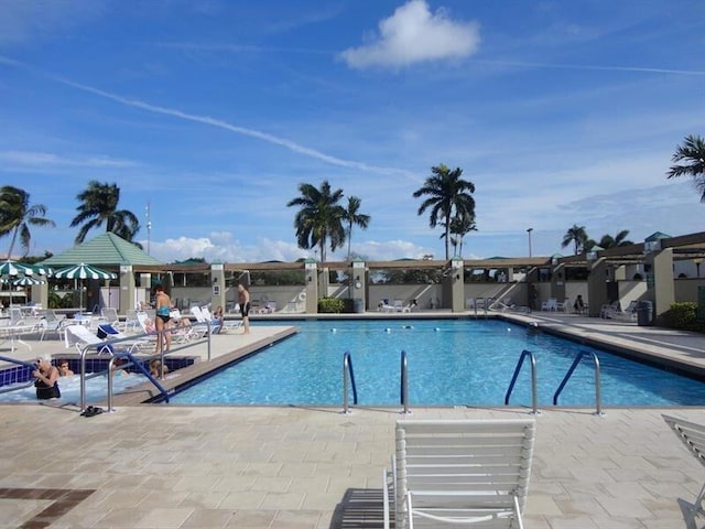 view of pool featuring a patio