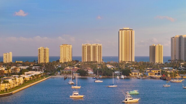 view of city with a water view