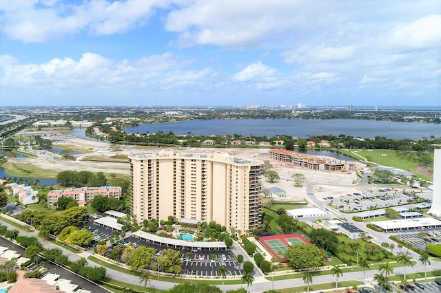 aerial view featuring a water view