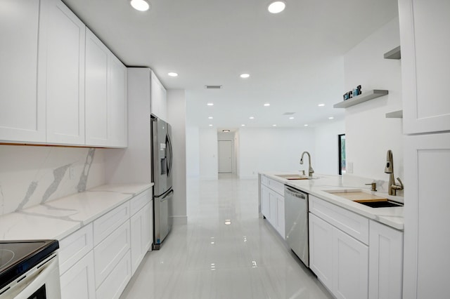 kitchen featuring sink, white cabinets, and appliances with stainless steel finishes