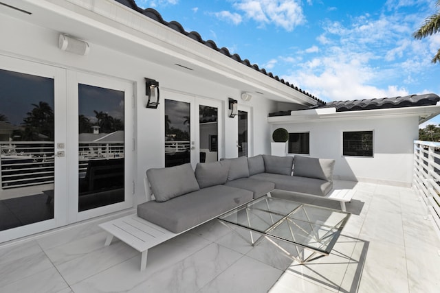 view of patio with french doors and an outdoor hangout area