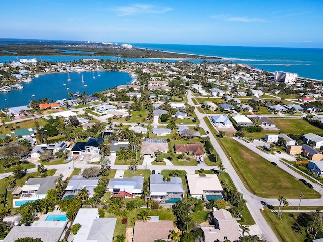 aerial view with a water view