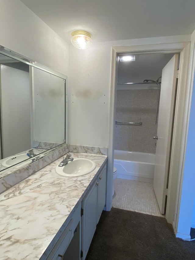 full bathroom with tile patterned floors, vanity, toilet, and shower / bath combination