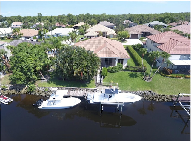 aerial view with a water view