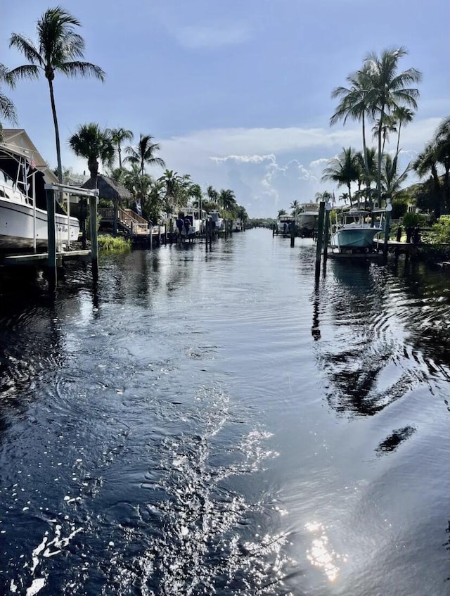 property view of water with a dock